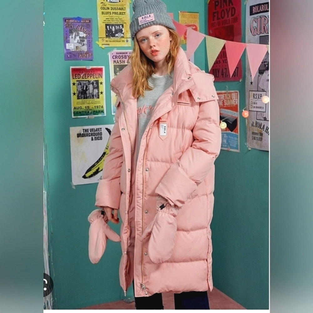 ROLAROLA South Korea Super cute Pink long Puffer down hooded jumper jacket